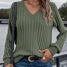 Load image into Gallery viewer, Women's Long Sleeve Blouses Shirts With Ribbed Knit Basic Tops