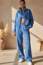 Load image into Gallery viewer, Women's Full-Zip Cropped Sweatshirt & Wide-Leg Pants Fleece Two-Piece Set