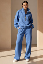 Load image into Gallery viewer, Women's Full-Zip Cropped Sweatshirt & Wide-Leg Pants Fleece Two-Piece Set