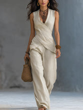 Load image into Gallery viewer, Women's V-Neck Crossover Tank Top & Casual Trousers Two-Piece Set