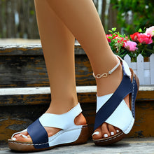 Load image into Gallery viewer, Women’s Colorblock Crossed Wedge Sandals