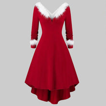 Load image into Gallery viewer, Christmas Women’s Fur Patchwork V-Neck Long-Sleeved Dress