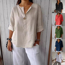 Load image into Gallery viewer, Women's V-Neck Long-Sleeve Button Top – Loose Fit Casual Blouse