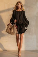 Load image into Gallery viewer, Women's Lantern Sleeve Ruffle Hem Top & Ruffle Shorts Linen-Style Two-Piece Set