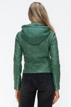 Load image into Gallery viewer, Women Classic Snobbish Faux Leather Zip-Up Drawstring Hooded Jacket Edgy & Casual PU Leather Jacket For Streetwear