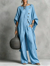 Load image into Gallery viewer, Women's Drop Shoulder Three-Quarter Sleeve Irregular Shirt & Pants Set