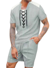 Load image into Gallery viewer, Men's Lace-Up Set Waffle Knit Two-Piece Outfit Plus Size