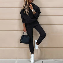 Load image into Gallery viewer, women's two piece solid color hooded sweatshirt set