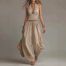 Load image into Gallery viewer, Women's Sleeveless Backless Halter Top & Wide-Leg Pants Set