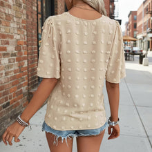 Load image into Gallery viewer, Women's V-Neck Lace-Trim Swiss Dot Short-Sleeve Top – Casual Loose Fit