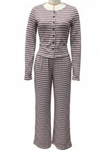 Load image into Gallery viewer, Women's Stripe Fitted Button-Front Crop Top & Drawstring Wide-Leg Pants Set