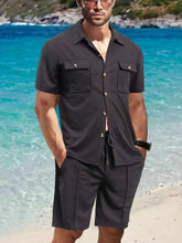 Load image into Gallery viewer, Men's Full Size Button Down Short Sleeve Top and Shorts Set Plus Size