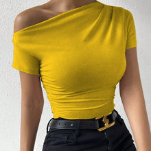 Load image into Gallery viewer, Women’s Y2K Ruched One-Shoulder Summer Top – Slim Fit Asymmetrical Shirt