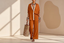 Load image into Gallery viewer, Contrast-Color Long-Sleeve Shirt & Pants Set – Two-Piece