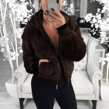 Load image into Gallery viewer, Elegance Faux Fur Women Coat With Hood High Waist Fashion Slim Black /Red /Pink Faux Fur Jacket Fake Rabbit Fur Coats