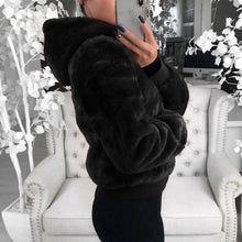 Load image into Gallery viewer, Elegance Faux Fur Women Coat With Hood High Waist Fashion Slim Black /Red /Pink Faux Fur Jacket Fake Rabbit Fur Coats