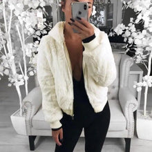Load image into Gallery viewer, Elegance Faux Fur Women Coat With Hood High Waist Fashion Slim Black /Red /Pink Faux Fur Jacket Fake Rabbit Fur Coats