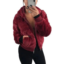 Load image into Gallery viewer, Elegance Faux Fur Women Coat With Hood High Waist Fashion Slim Black /Red /Pink Faux Fur Jacket Fake Rabbit Fur Coats