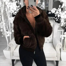 Load image into Gallery viewer, Elegance Faux Fur Women Coat With Hood High Waist Fashion Slim Black /Red /Pink Faux Fur Jacket Fake Rabbit Fur Coats