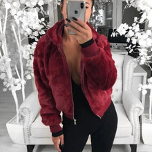 Load image into Gallery viewer, Elegance Faux Fur Women Coat With Hood High Waist Fashion Slim Black /Red /Pink Faux Fur Jacket Fake Rabbit Fur Coats