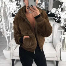Load image into Gallery viewer, Elegance Faux Fur Women Coat With Hood High Waist Fashion Slim Black /Red /Pink Faux Fur Jacket Fake Rabbit Fur Coats