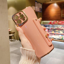 Load image into Gallery viewer, Elegant Adjustable Wrist Strap Hand Band Case For iPhone 12 13 11 14 Pro Max X XS Max XR 14 plus Case with Strap Luxury Plating Gold Bumper Phone Cover Wristband Kickstand Full Body Protective Slim Case Luxury Candy Color Phone Holder Colorful Iphone Case