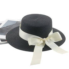 Load image into Gallery viewer, Elegant Adult Bucket Hat Beach Summer Straw Hats for Women Beach Sun Straw Hat Wide Luxury Comfortable Hat Flat Top Ribbon Bowknot Elegant Luxury Women Summer Hat 56-58cm