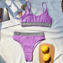 Load image into Gallery viewer, Elegant Black High Waist Swimwear Bikini Women's Swimsuits Push Up Shiny Splicing Bikinis High Cut Bathing Suits Women Bikini Set Push Up High Waist Swimsuit Two Piece Bathing Suit For Girls