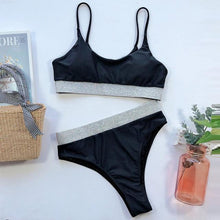 Load image into Gallery viewer, Elegant Black High Waist Swimwear Bikini Women's Swimsuits Push Up Shiny Splicing Bikinis High Cut Bathing Suits Women Bikini Set Push Up High Waist Swimsuit Two Piece Bathing Suit For Girls
