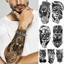 Load image into Gallery viewer, Elegant Black Waterproof Temporary Tattoo Sticker Lion Tiger Bear Flash Tattoos Leopard Wolf Colorful Big Tattoo Stickers For Mens Womens