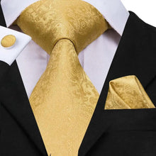 Load image into Gallery viewer, Elegant Business Yellow Gold Ties Men Charming Handkerchiefs Cufflinks Set Unique Design Men Tie Set For Wedding Suit