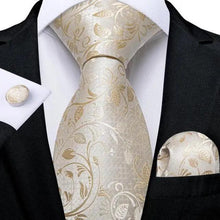 Load image into Gallery viewer, Elegant Business Yellow Gold Ties Men Charming Handkerchiefs Cufflinks Set Unique Design Men Tie Set For Wedding Suit