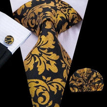 Load image into Gallery viewer, Elegant Business Yellow Gold Ties Men Charming Handkerchiefs Cufflinks Set Unique Design Men Tie Set For Wedding Suit