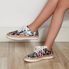 Load image into Gallery viewer, Elegant Floral Womens Sneakers Printed Lace Up Flat Shoes Fashion Round Toe Shoes Women Casual Sneakers Comfortable Tennis Shoes For Walking