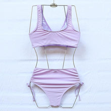 Load image into Gallery viewer, Elegant High Waist Bikini Set Push Up Swimwear Women Swimsuits New Black Bathing Suit Twist Women's High Waist Bikini Twist Front Tie Back 2 Piece Lace Up Summer Swimsuits