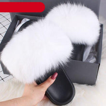 Load image into Gallery viewer, Elegant Indoor Fur Slippers For Women Fur Slides Flip Flops Beach Plush Fluffy Furry Slippers Furry Fuzzy Slides Open Toe Fluffy Slides Fox Fur Feather Sandals Fur Slip On Shoes For Women