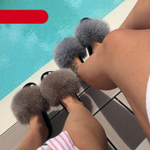 Load image into Gallery viewer, Elegant Indoor Fur Slippers For Women Fur Slides Flip Flops Beach Plush Fluffy Furry Slippers Furry Fuzzy Slides Open Toe Fluffy Slides Fox Fur Feather Sandals Fur Slip On Shoes For Women