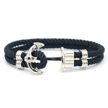 Load image into Gallery viewer, Elegant Modern Handmade Stainless Steel Men Anchor Bracelet made of Nylon in Navy Blue Color For Man