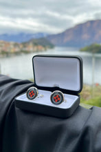 Load image into Gallery viewer, Lava Orange Floral Print Handmade Italian Cufflinks with Clear Resin