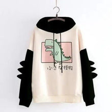 Load image into Gallery viewer, Elegant Oversized Hoodies Women Fashion Splice Dinosaur Print Sweatshirt Tops Casual Long Sleeve Clothes casualSpring Autumn Long Sleeve Dinosaur Sweatshirt Cartoon Design Cute Hoodies for Teens Girls