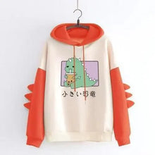 Load image into Gallery viewer, Elegant Oversized Hoodies Women Fashion Splice Dinosaur Print Sweatshirt Tops Casual Long Sleeve Clothes casualSpring Autumn Long Sleeve Dinosaur Sweatshirt Cartoon Design Cute Hoodies for Teens Girls