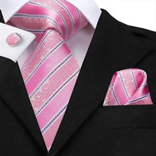 Load image into Gallery viewer, Elegant Pink Silk Necktie Pocket Square Cufflinks Set Elegant Men's Fashion Wedding Ties For Men And Daily Wear Ties