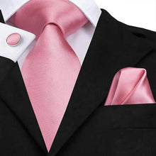 Load image into Gallery viewer, Elegant Pink Silk Necktie Pocket Square Cufflinks Set Elegant Men's Fashion Wedding Ties For Men And Daily Wear Ties