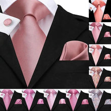 Load image into Gallery viewer, Elegant Pink Silk Necktie Pocket Square Cufflinks Set Elegant Men's Fashion Wedding Ties For Men And Daily Wear Ties