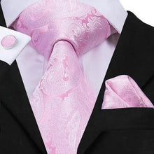 Load image into Gallery viewer, Elegant Pink Silk Necktie Pocket Square Cufflinks Set Elegant Men's Fashion Wedding Ties For Men And Daily Wear Ties