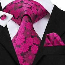 Load image into Gallery viewer, Elegant Pink Silk Necktie Pocket Square Cufflinks Set Elegant Men's Fashion Wedding Ties For Men And Daily Wear Ties