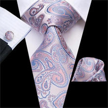 Load image into Gallery viewer, Elegant Pink Silk Necktie Pocket Square Cufflinks Set Elegant Men's Fashion Wedding Ties For Men And Daily Wear Ties