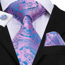Load image into Gallery viewer, Elegant Pink Silk Necktie Pocket Square Cufflinks Set Elegant Men's Fashion Wedding Ties For Men And Daily Wear Ties