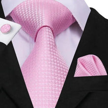 Load image into Gallery viewer, Elegant Pink Silk Necktie Pocket Square Cufflinks Set Elegant Men's Fashion Wedding Ties For Men And Daily Wear Ties