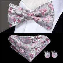 Load image into Gallery viewer, Elegant Silk Butterfly Business Bow Tie Pocket Square Cufflinks Set For Men Formal Wedding Bowtie Set For Office